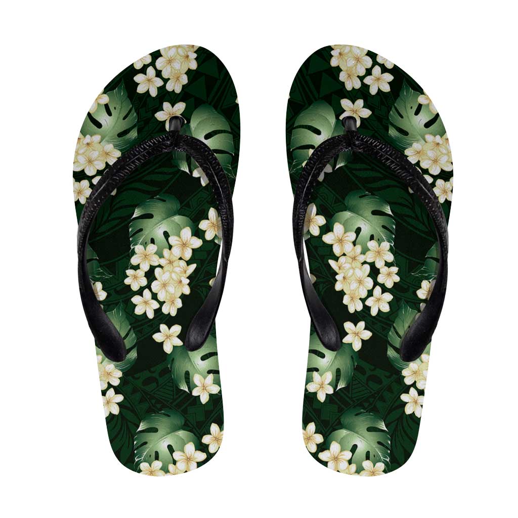 Green Tropical Hawaii Flip Flops Seamless Monstera Plumeria Hawaiian Pattern - Polynesian Pride