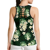 Green Tropical Hawaii Hollow Tank Top Seamless Monstera Plumeria Hawaiian Pattern - Polynesian Pride