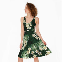 Green Tropical Hawaii Midi Dress Seamless Monstera Plumeria Hawaiian Pattern - Polynesian Pride