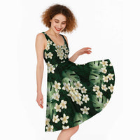 Green Tropical Hawaii Midi Dress Seamless Monstera Plumeria Hawaiian Pattern - Polynesian Pride