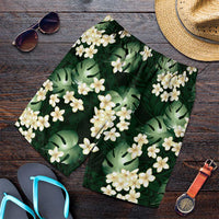 Green Tropical Hawaii Shorts for Men Seamless Monstera Plumeria Hawaiian Pattern - Polynesian Pride
