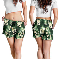 Green Tropical Hawaii Shorts for Women Seamless Monstera Plumeria Hawaiian Pattern - Polynesian Pride