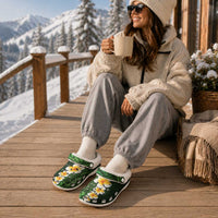Green Tropical Plumeria With Galaxy Polynesian Art Fleece Clogs