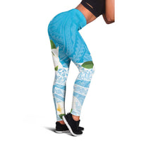 Guam Chamorro Guasali Flowers Leggings Aqua Gradient - Polynesian Pride
