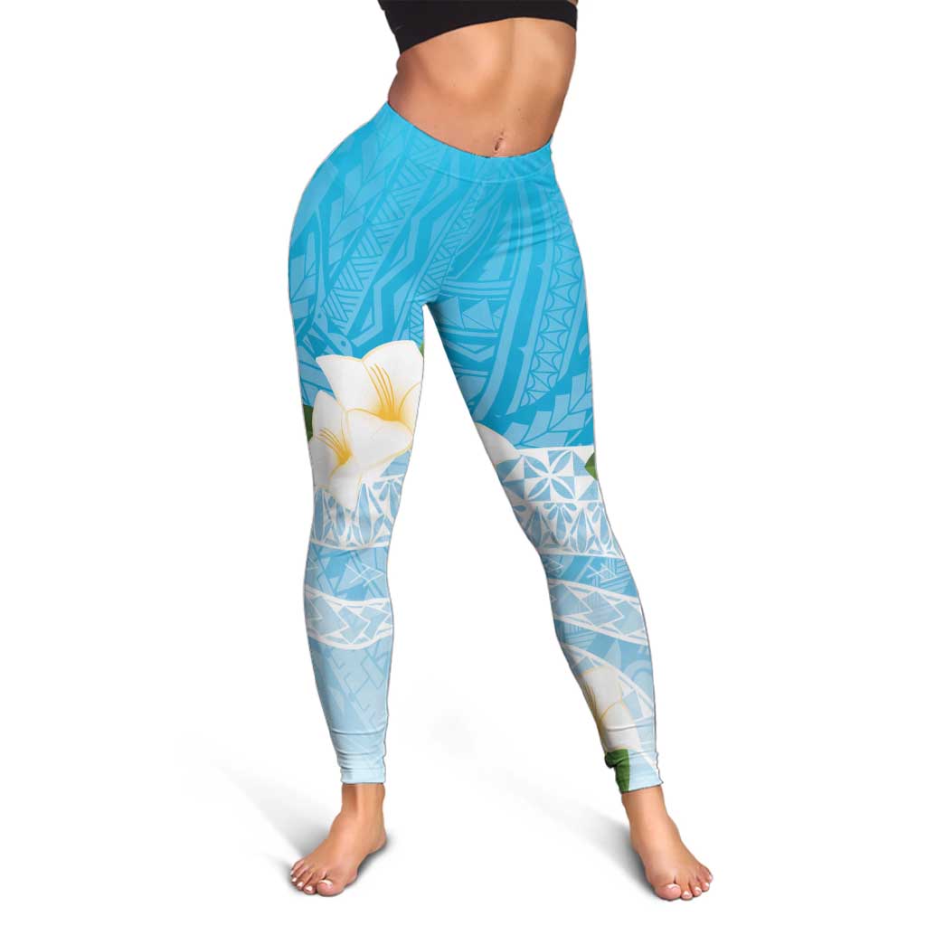 Guam Chamorro Guasali Flowers Leggings Aqua Gradient - Polynesian Pride