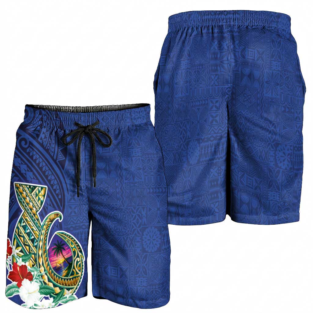 Guam Chamorro Shorts for Men Tribal Latte Stone and Seal Artwork Polynesian Patterns LT03 - Polynesian Pride