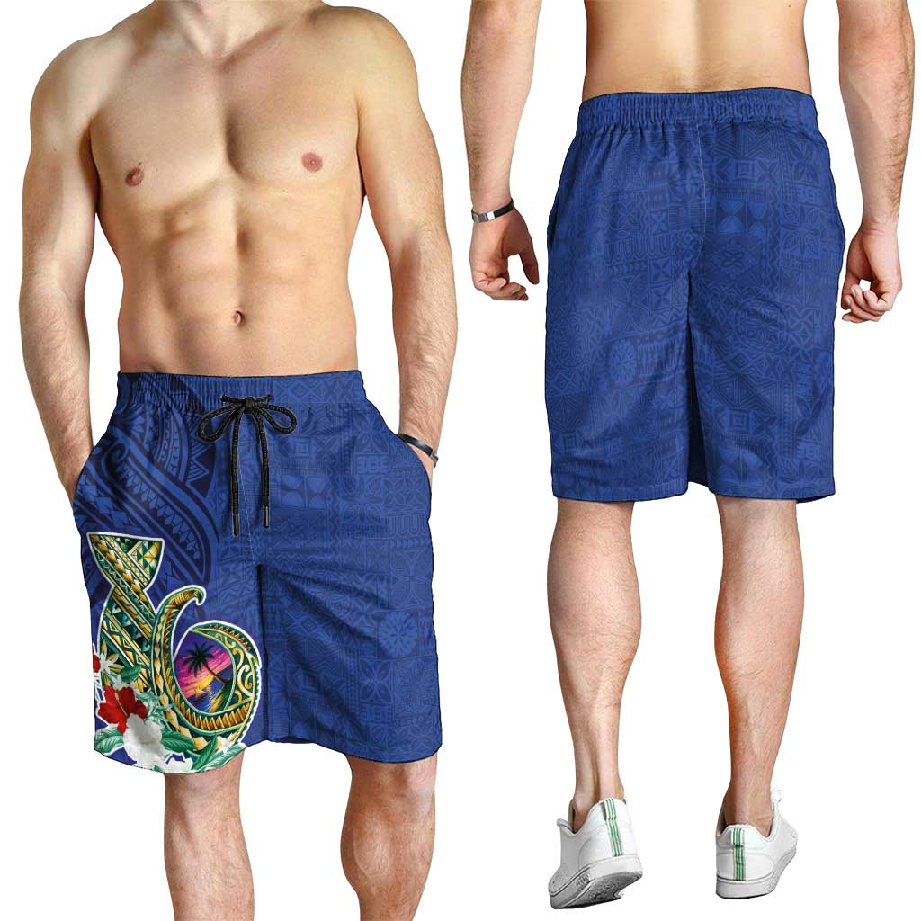 Guam Chamorro Shorts for Men Tribal Latte Stone and Seal Artwork Polynesian Patterns LT03 - Polynesian Pride