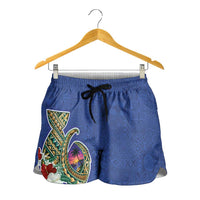 Guam Chamorro Shorts for Women Tribal Latte Stone and Seal Artwork Polynesian Patterns LT03 - Polynesian Pride