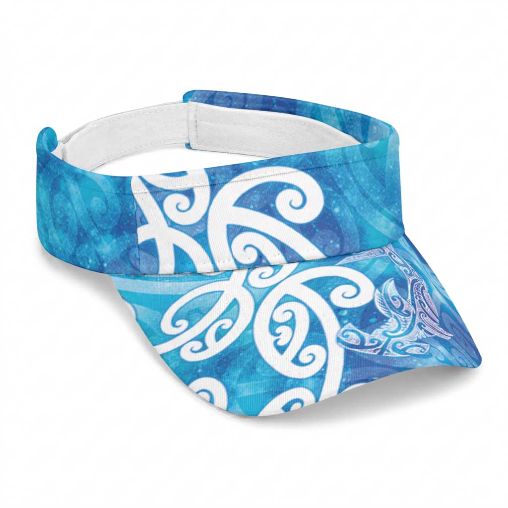 Hammerhead Shark Tattoo New Zealand Sun Visor Cap Maori Galaxy Mangopare Pattern LT14 Universal Fit Turquoise - Polynesian Pride