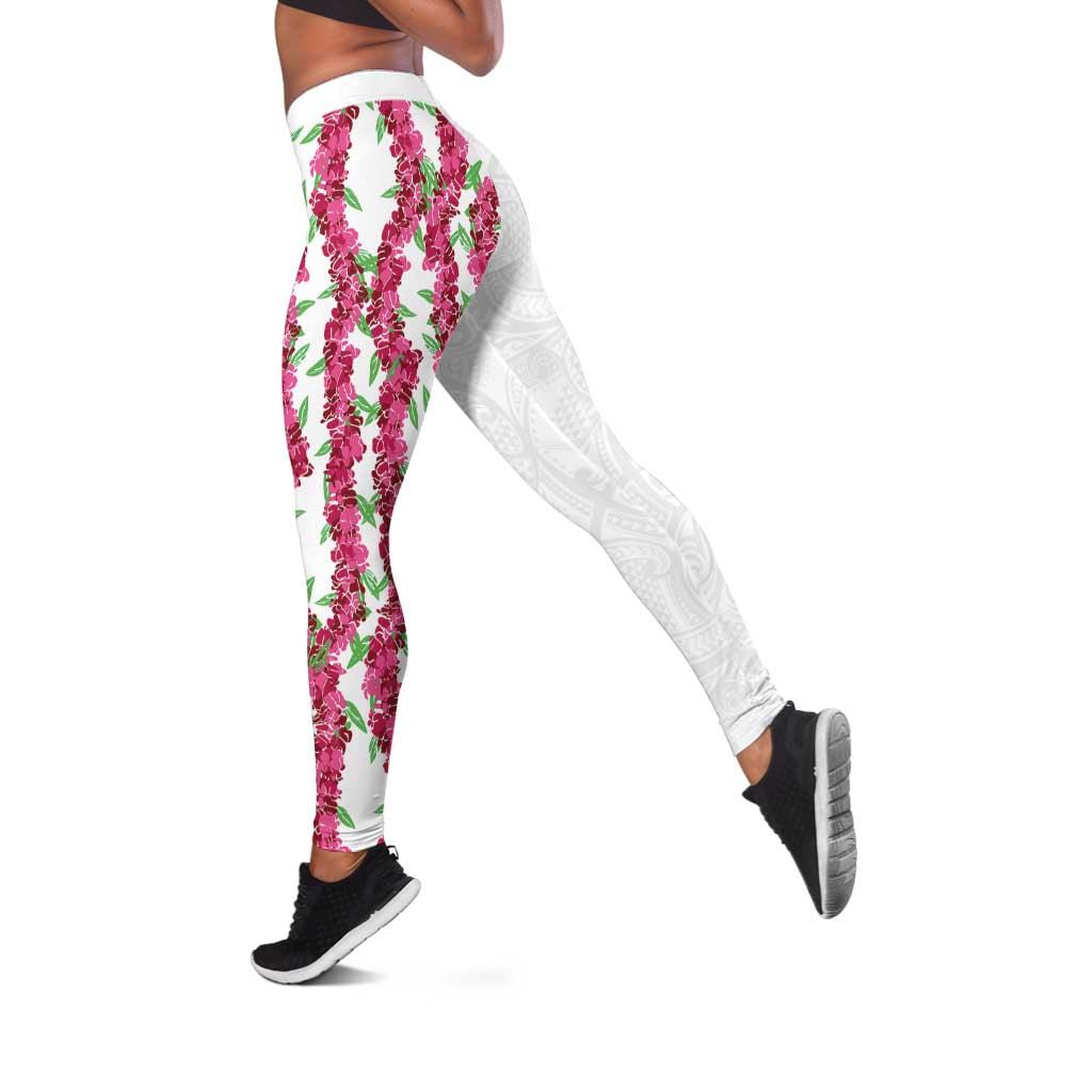 Hawaii Aalii Lei Leggings Aalii Ku Makani LT01 White - Polynesian Pride