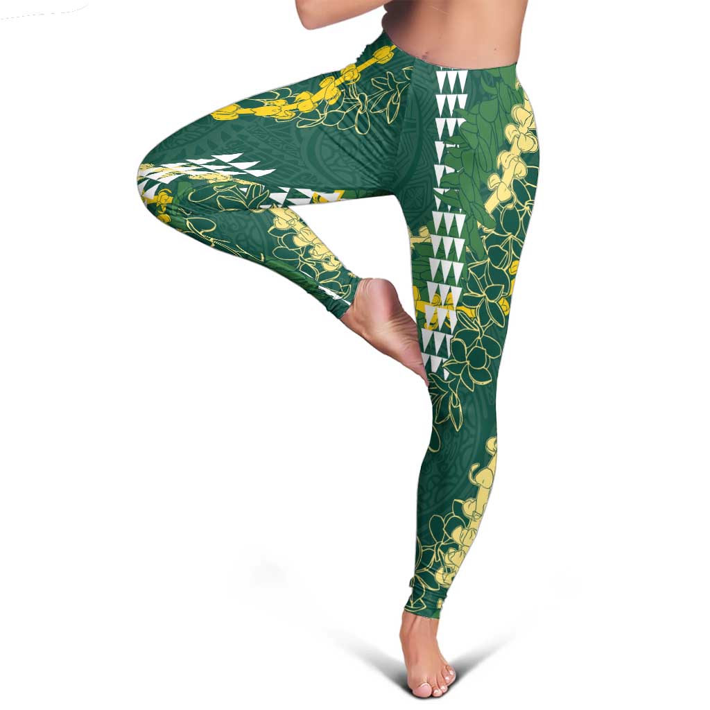 Hawaii Aloha Kakau Leggings Green Puakenikeni and Maile Lei Twist