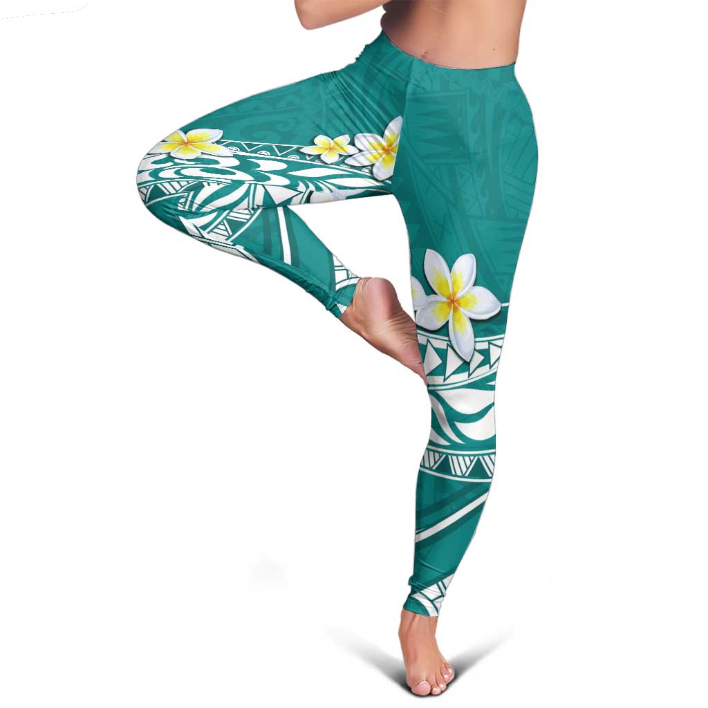 Hawaii Aloha Leggings Plumeria Vintage - Teal