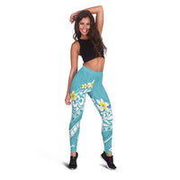 Hawaii Aloha Leggings Plumeria Vintage - Turquoise