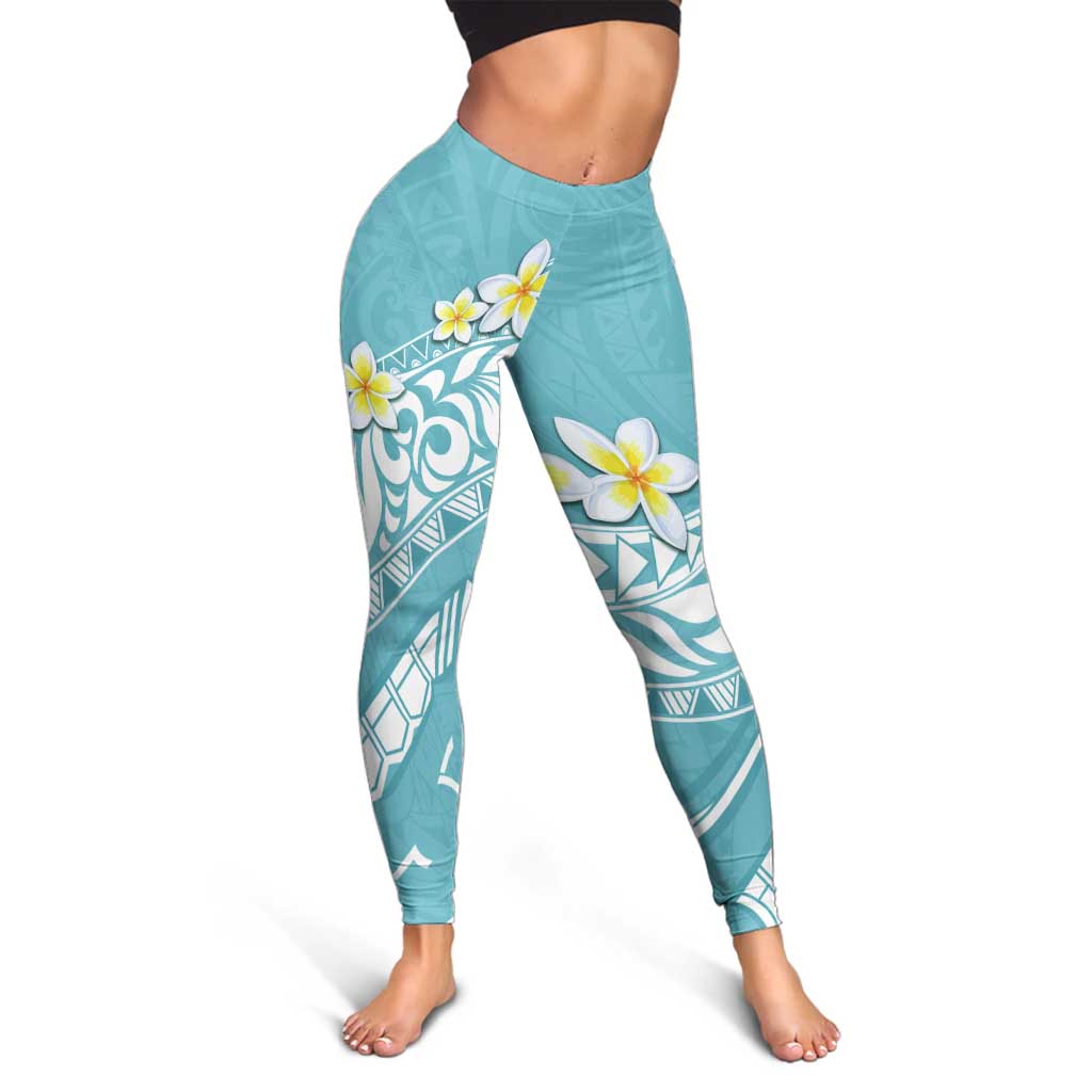 Hawaii Aloha Leggings Plumeria Vintage - Turquoise