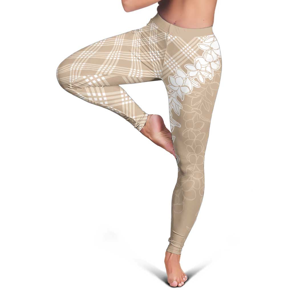 Hawaii Aloha Plumeria Lei Beige Palaka Leggings - Polynesian Pride