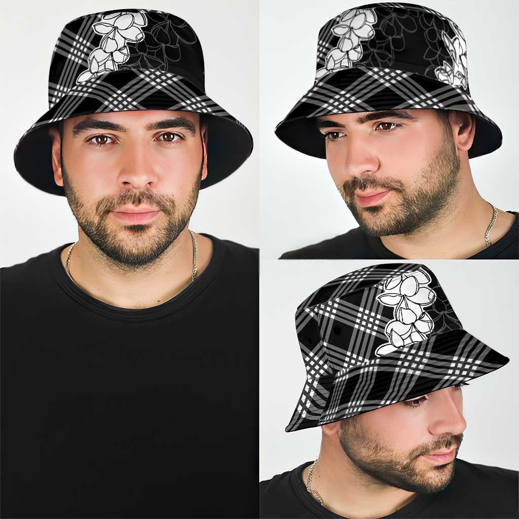 Hawaii Aloha Plumeria Lei Black Palaka Bucket Hat - Polynesian Pride