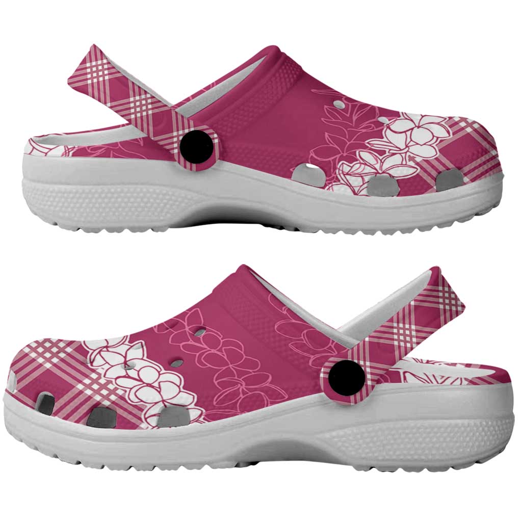 Hawaii Aloha Plumeria Lei Fuschia Palaka Clogs Shoes - Polynesian Pride