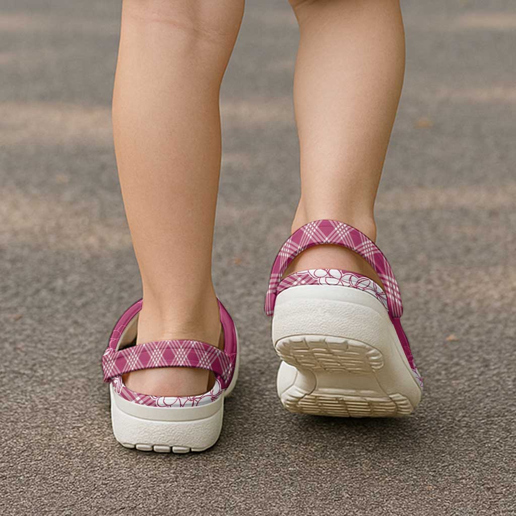 Hawaii Aloha Plumeria Lei Fuschia Palaka Clogs Shoes - Polynesian Pride