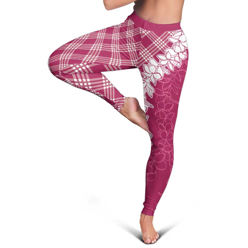 Hawaii Aloha Plumeria Lei Fuschia Palaka Leggings - Polynesian Pride