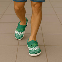 Hawaii Aloha Plumeria Lei Green Palaka Clogs Shoes - Polynesian Pride