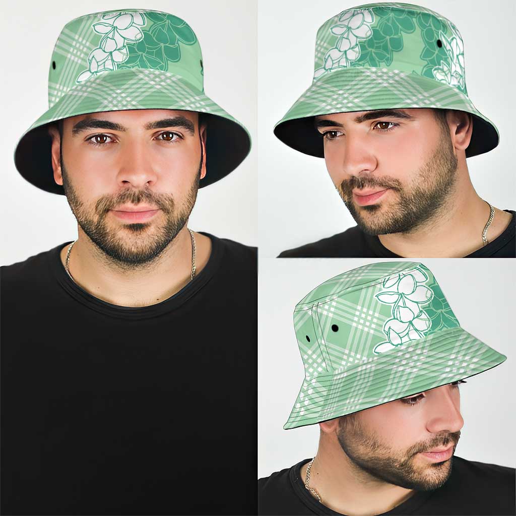 Hawaii Aloha Plumeria Lei Mint Palaka Bucket Hat - Polynesian Pride