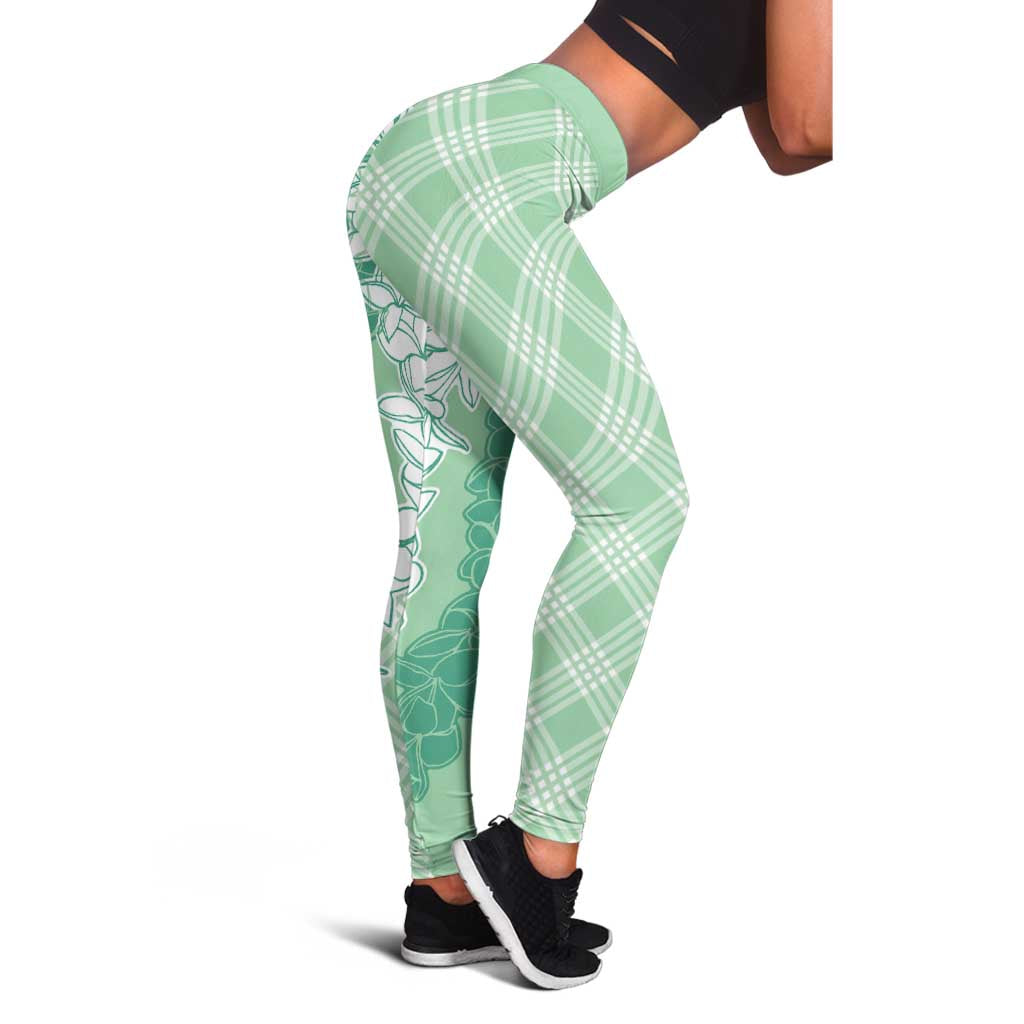 Hawaii Aloha Plumeria Lei Mint Palaka Leggings - Polynesian Pride