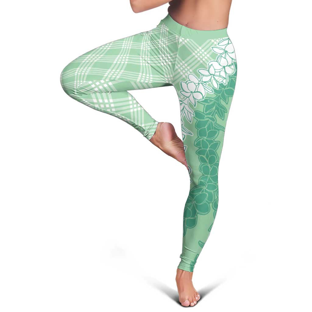 Hawaii Aloha Plumeria Lei Mint Palaka Leggings - Polynesian Pride