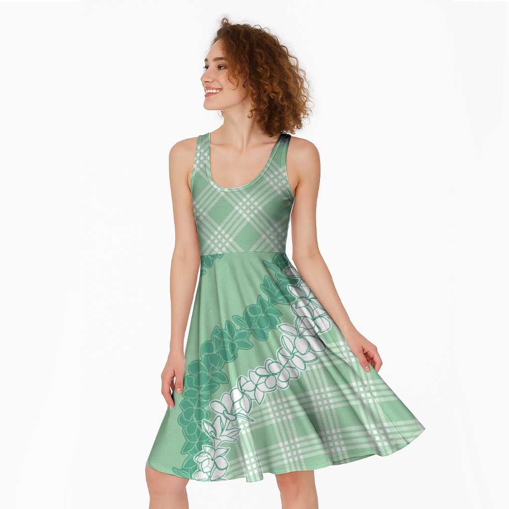 Hawaii Aloha Plumeria Lei Mint Palaka Midi Dress - Polynesian Pride