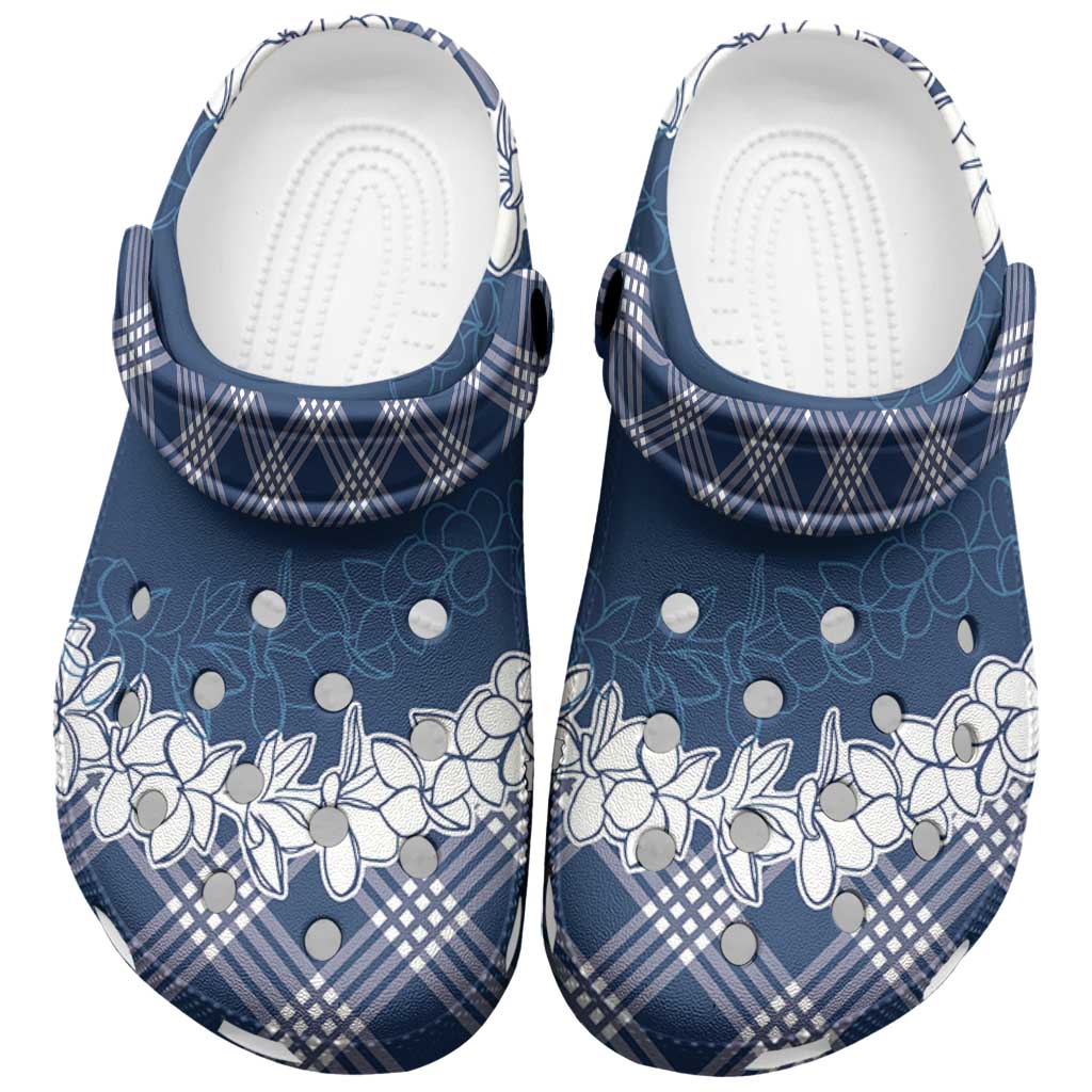 Hawaii Aloha Plumeria Lei Navy Palaka Clogs Shoes - Polynesian Pride