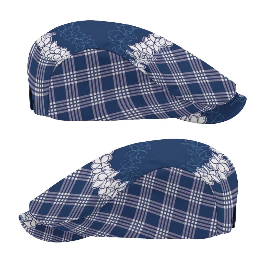 Hawaii Aloha Plumeria Lei Navy Palaka Jeff Hat - Polynesian Pride
