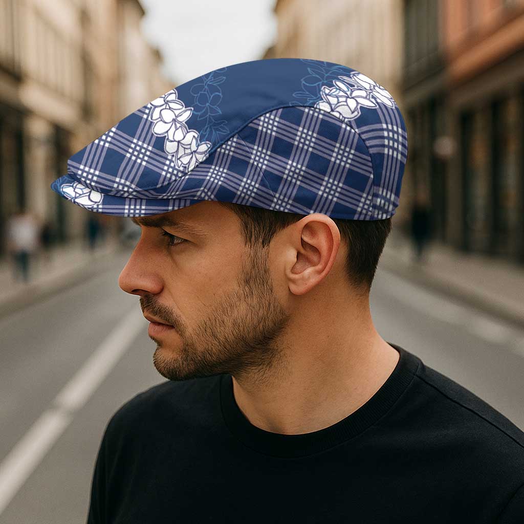 Hawaii Aloha Plumeria Lei Navy Palaka Jeff Hat - Polynesian Pride