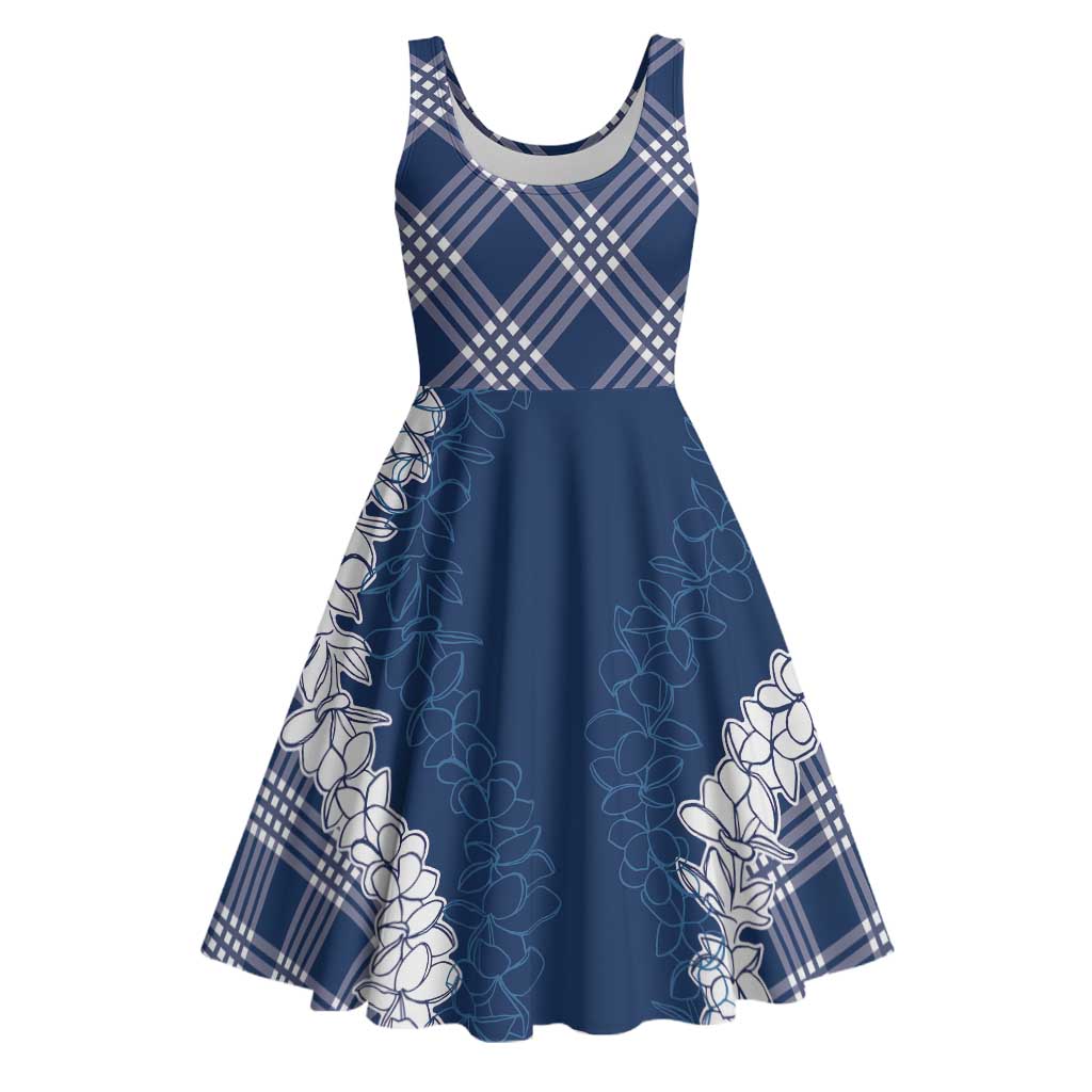 Hawaii Aloha Plumeria Lei Navy Palaka Midi Dress - Polynesian Pride