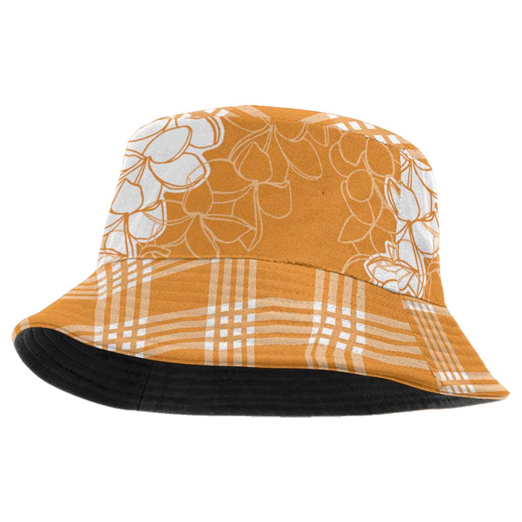 Hawaii Aloha Plumeria Lei Orange Palaka Bucket Hat - Polynesian Pride