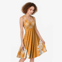 Hawaii Aloha Plumeria Lei Orange Palaka Midi Dress - Polynesian Pride