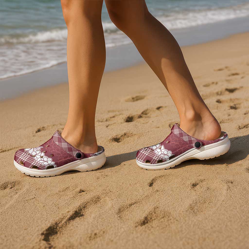 Hawaii Aloha Plumeria Lei Scarlet Palaka Clogs Shoes - Polynesian Pride