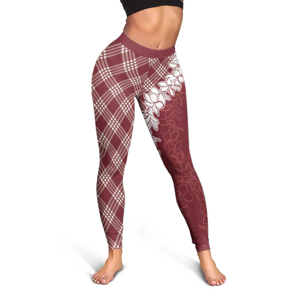 Hawaii Aloha Plumeria Lei Scarlet Palaka Leggings - Polynesian Pride