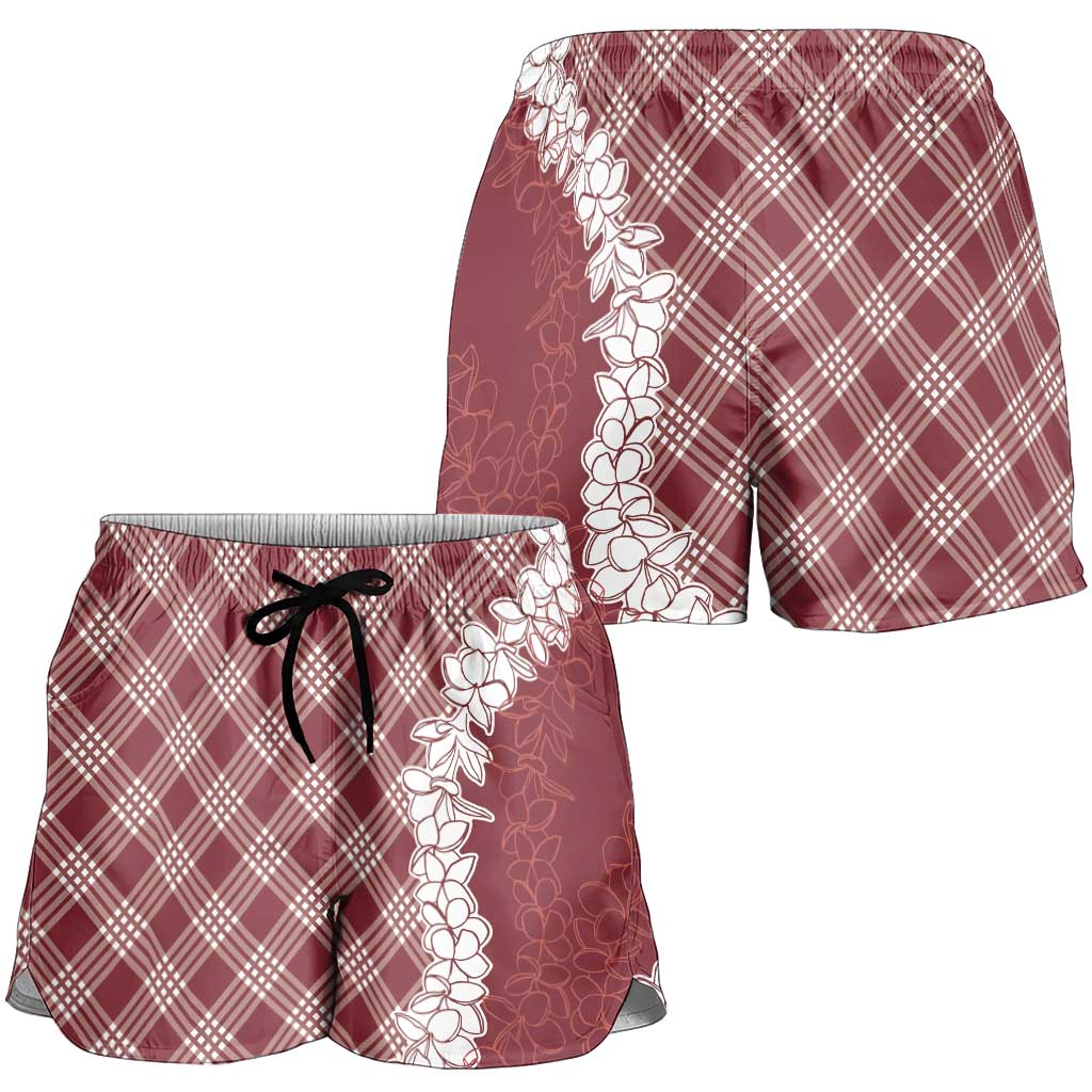 Hawaii Aloha Plumeria Lei Scarlet Palaka Shorts for Women - Polynesian Pride