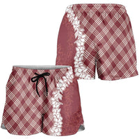Hawaii Aloha Plumeria Lei Scarlet Palaka Shorts for Women - Polynesian Pride