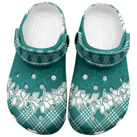 Hawaii Aloha Plumeria Lei Teal Palaka Clogs Shoes - Polynesian Pride