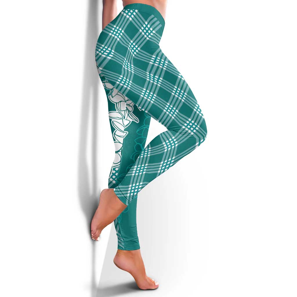 Hawaii Aloha Plumeria Lei Teal Palaka Leggings - Polynesian Pride