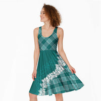 Hawaii Aloha Plumeria Lei Teal Palaka Midi Dress - Polynesian Pride