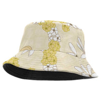 Hawaii Anthurium Tiare Pikake Lei Bucket Hat Melemele Lauhala Art Pattern