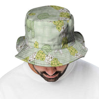 Hawaii Anthurium Tiare Pikake Lei Bucket Hat Sage Green Lauhala Art Pattern
