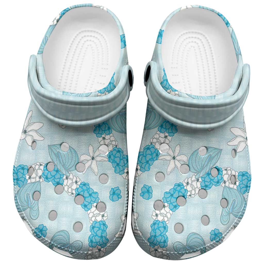Hawaii Anthurium Tiare Pikake Lei Clogs Shoes UliUli Lauhala Art Pattern