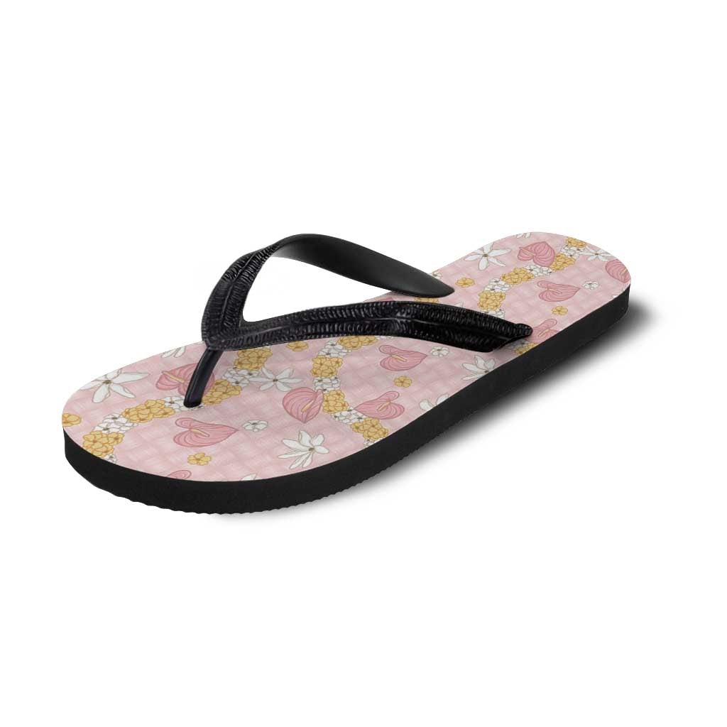Hawaii Anthurium Tiare Pikake Lei Flip Flops Akala Lauhala Art Pattern