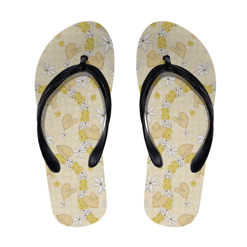 Hawaii Anthurium Tiare Pikake Lei Flip Flops Melemele Lauhala Art Pattern