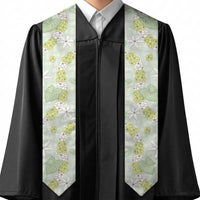 Hawaii Anthurium Tiare Pikake Lei Graduation Stole Sage Green Lauhala Art Pattern