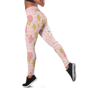 Hawaii Anthurium Tiare Pikake Lei Leggings Akala Lauhala Art Pattern