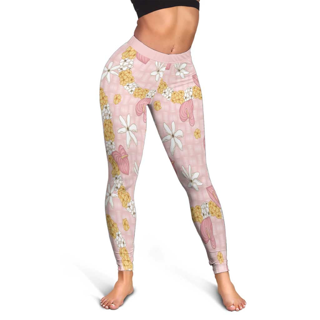 Hawaii Anthurium Tiare Pikake Lei Leggings Akala Lauhala Art Pattern