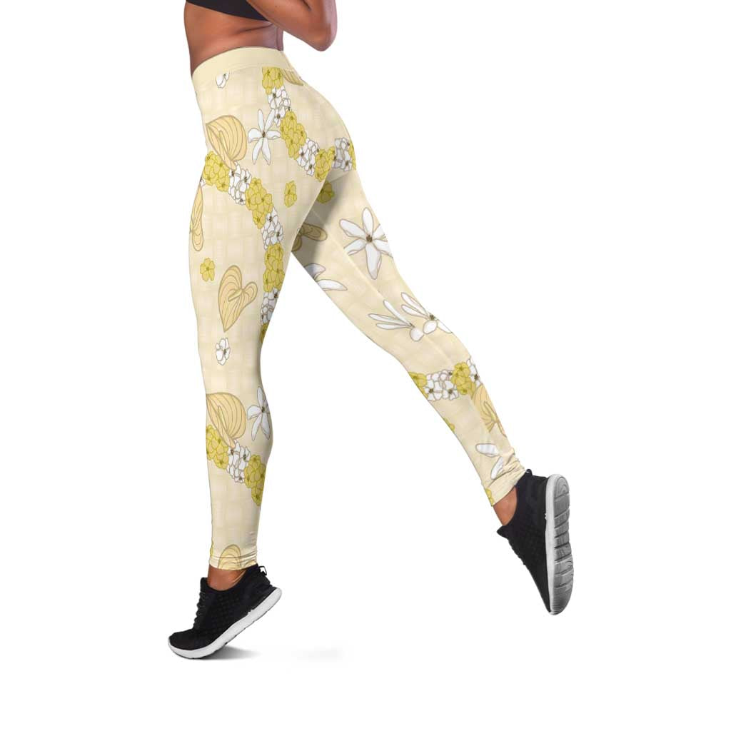 Hawaii Anthurium Tiare Pikake Lei Leggings Melemele Lauhala Art Pattern